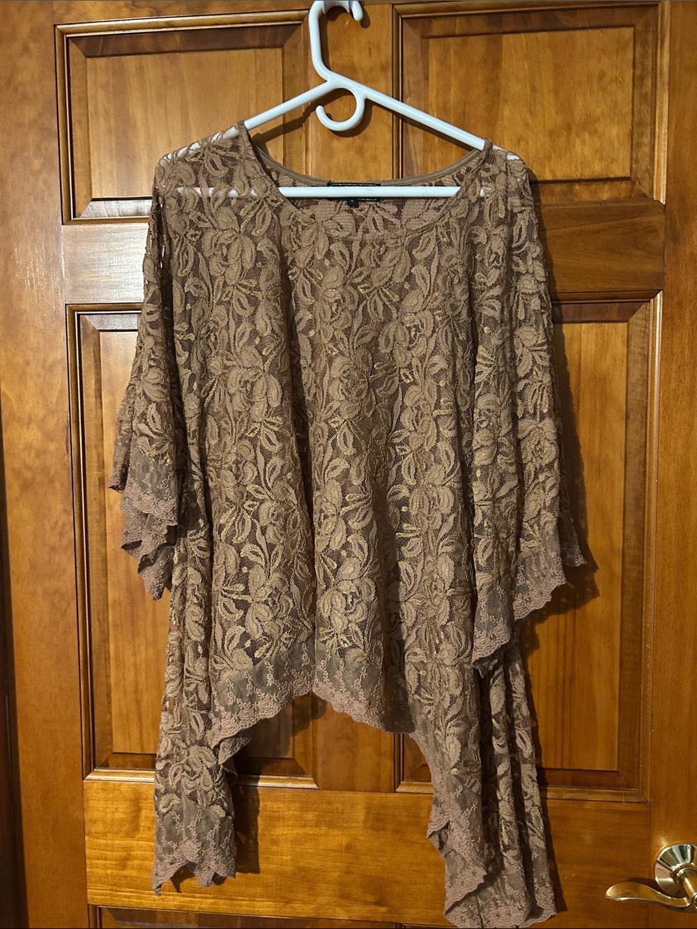 L&B Brown Floral Lace Overlay Tunic Top